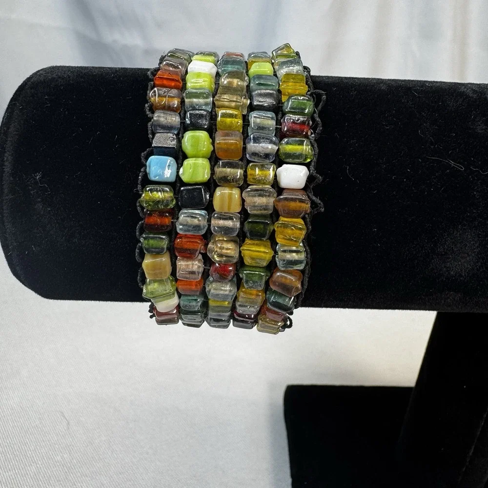 Artsy Glass‎ Beaded Stretch Bracelet Hippie Boho Colorful Woven Handmade